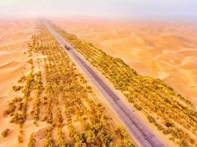 The cross-desert highway in Taklamakan Desert